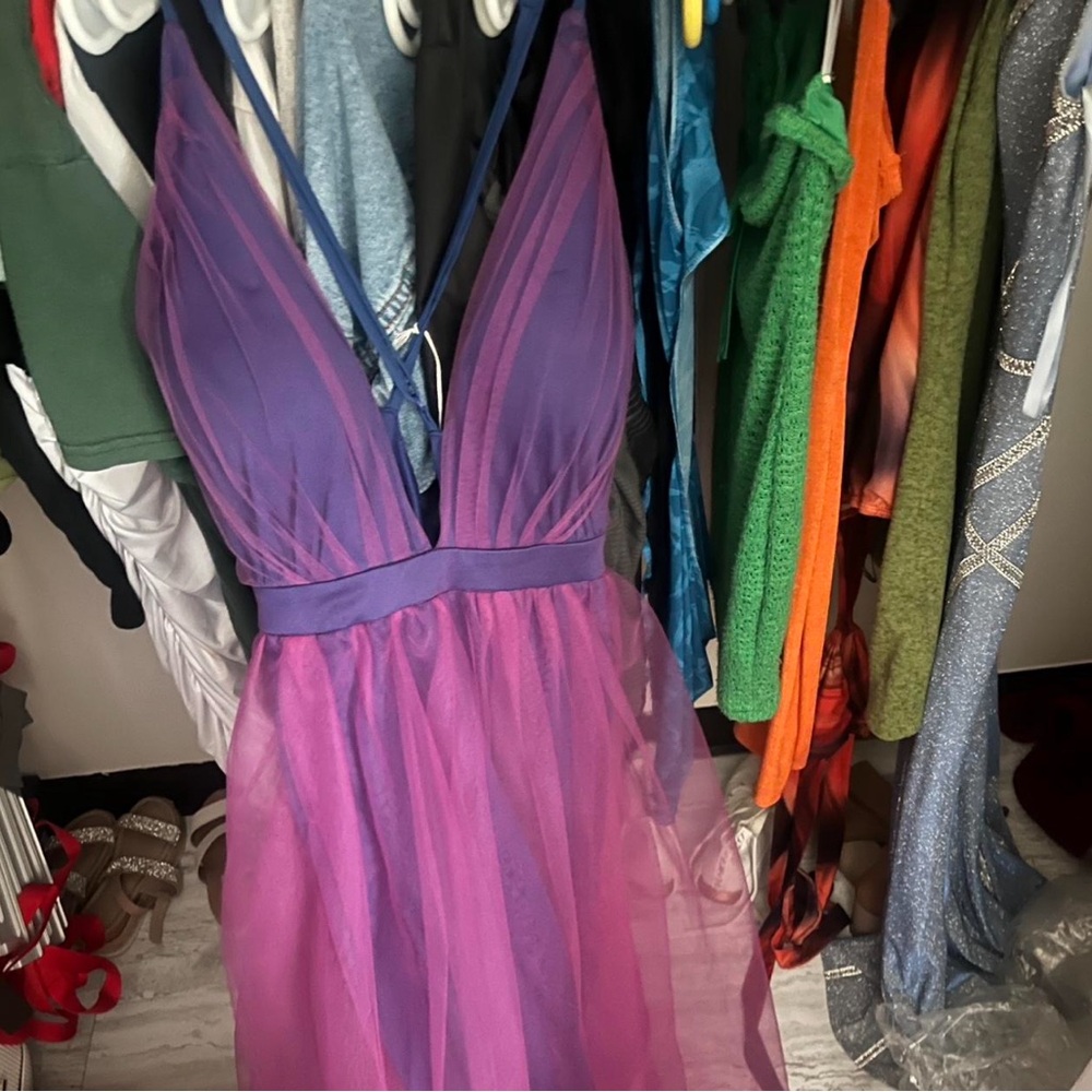Purple and Pink V-Neck Dress